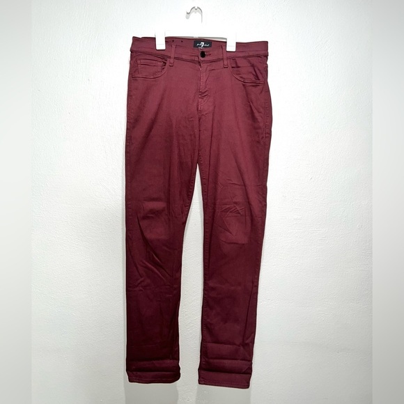 7 For All Mankind Live Sport Slimmy Burgundy Red Jeans Women Size 33 - Picture 1 of 7